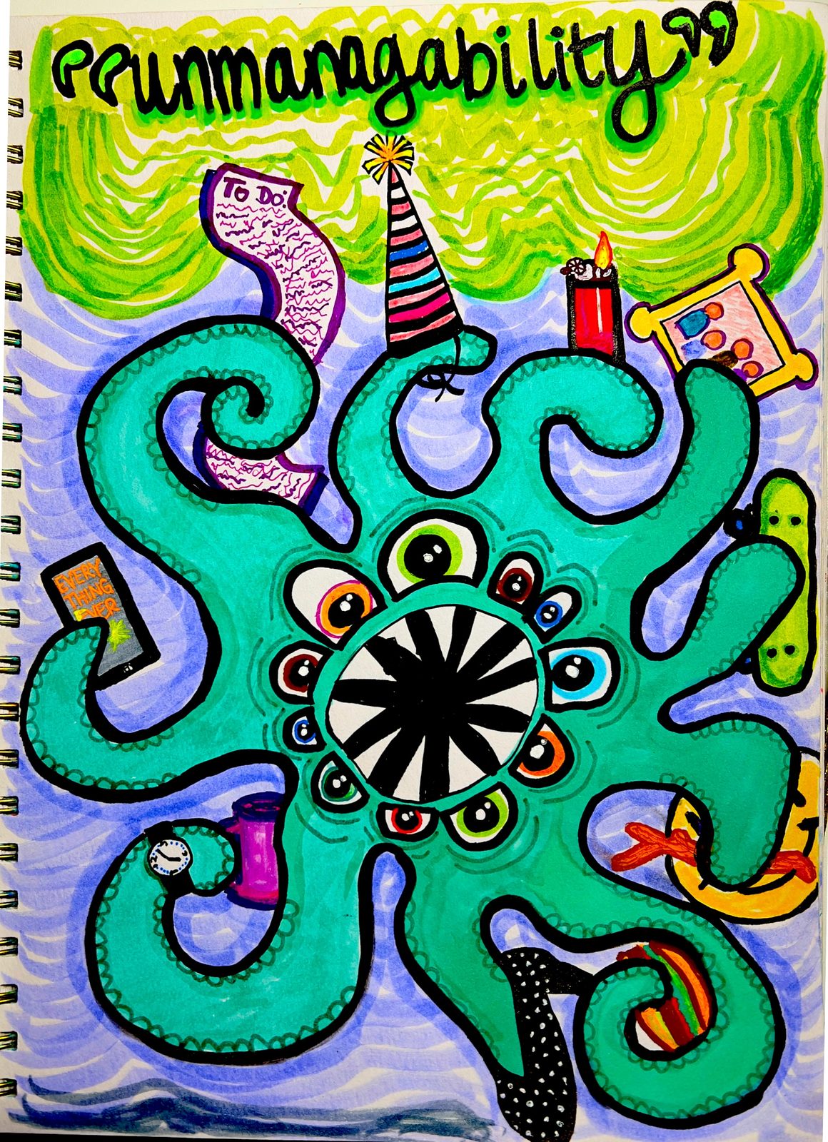 ADHD — mixed media painting of a mind pulled in every direction