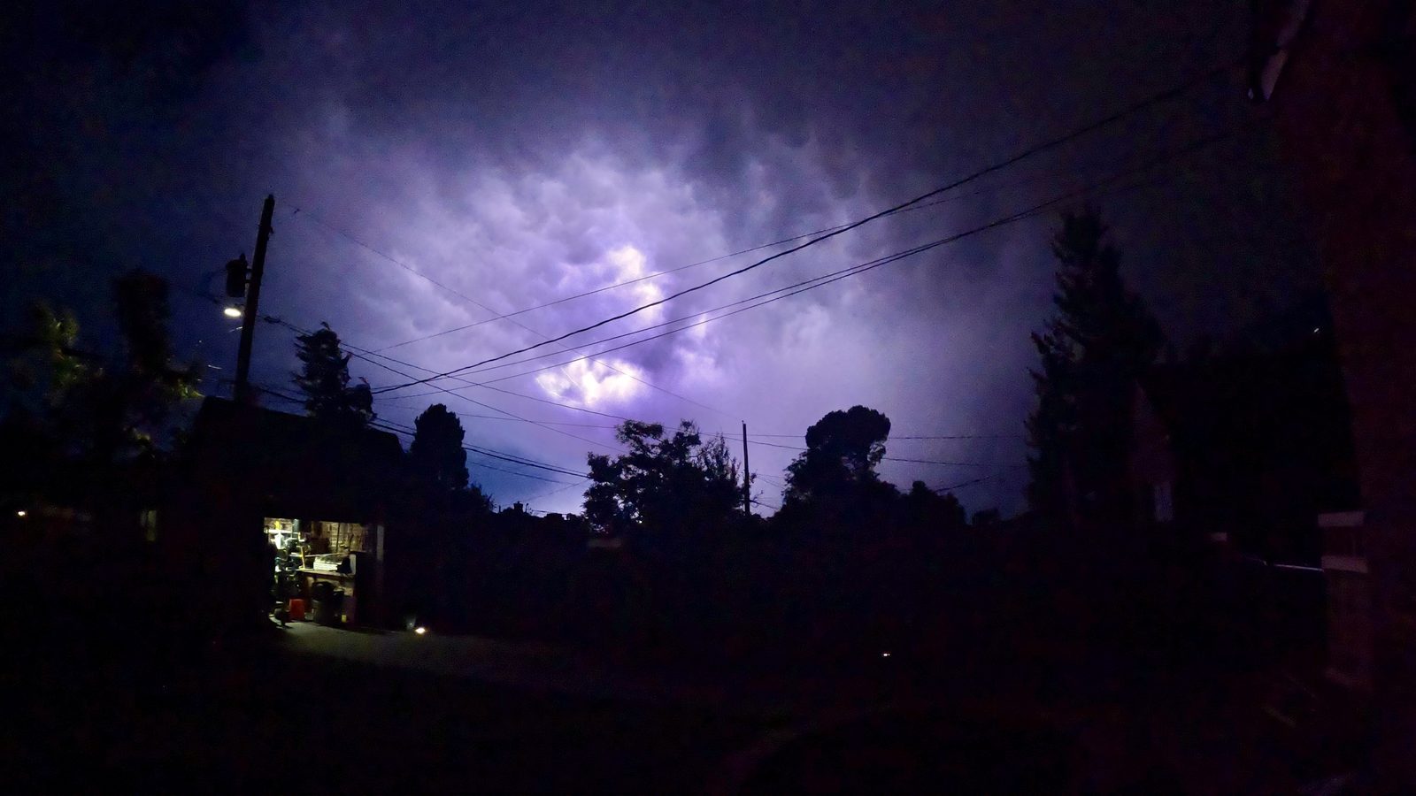 Lightning strike across the night sky